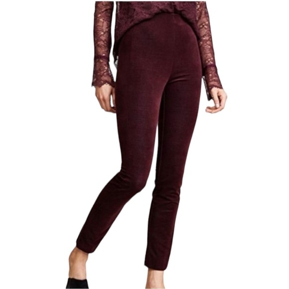 THEORY Navalene Velvet Slim Straight Leg Pull on Pants in Deep Currant Size 0 - Picture 6 of 6